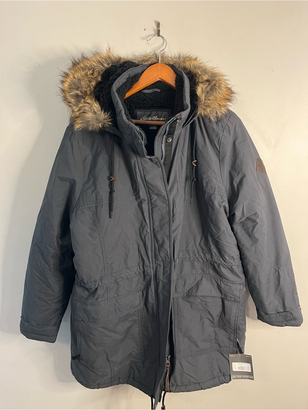 Women’s Eddie Bauer Willamette Parka Gray Parka Jacket Faux Fur Hood Size 2X